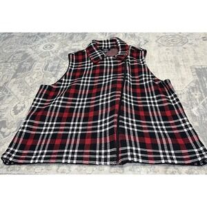 Chaps VEST Womens plus sz 2X red black Plaid Check Zip Up Cotton Red & Black